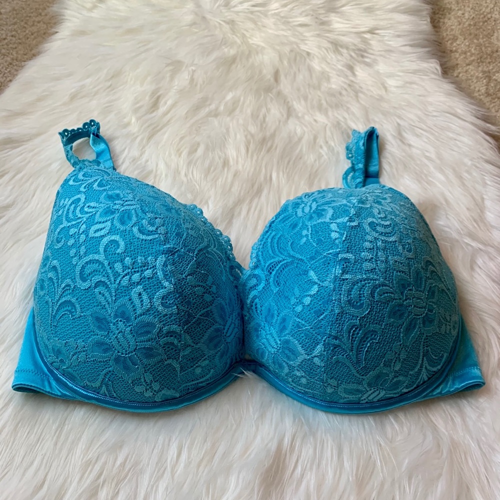 Cacique wired blue lace floral embroidery bra